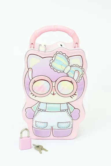 Kitty Theme Metal Money Bank with Lock & Key | Cute Pink Savings Box for Kids, Durable Coin Storage Piggy Bank Gift for Girls thumbnail 2