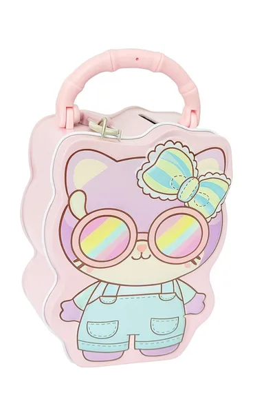 Kitty Theme Metal Money Bank with Lock & Key | Cute Pink Savings Box for Kids, Durable Coin Storage Piggy Bank Gift for Girls thumbnail 1