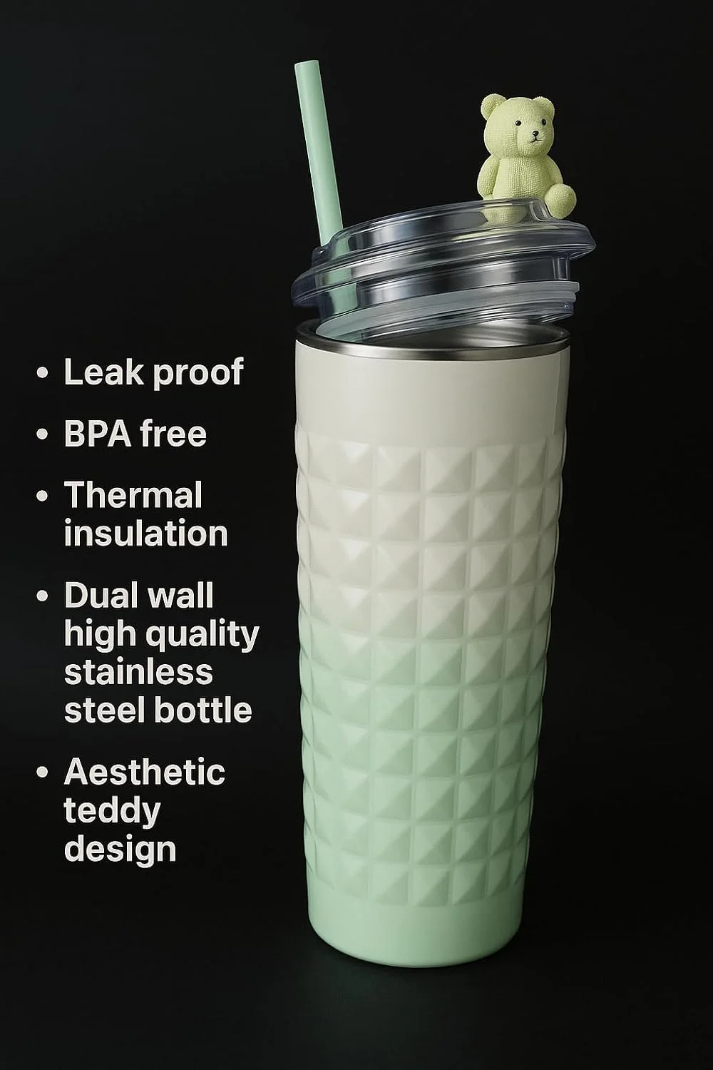 nsulated Stainless Steel Tumbler with Teddy Lid |Mint Green750m image 4