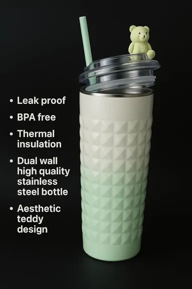 nsulated Stainless Steel Tumbler with Teddy Lid |Mint Green750m thumbnail 3