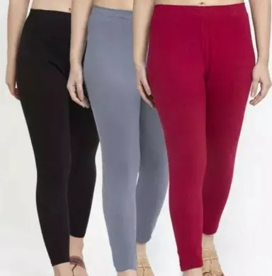 Lycra Slim-Fit Women’s Leggings Combo | Pack of 3 Solid Colors (Black, Grey & Maroon) Lycra Leggings Combo S thumbnail 0