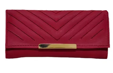 Elegant Maroon Chevron Stitched Women's Envelope Clutch Wallet with Metallic Gold Bar Detail Maroon Free Size thumbnail 1