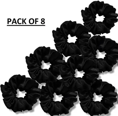 Black Hair Scrunchies for Women and Girls | Soft Elastic Hair Ties for Daily Use, Pack of 8 black Free Size thumbnail 1