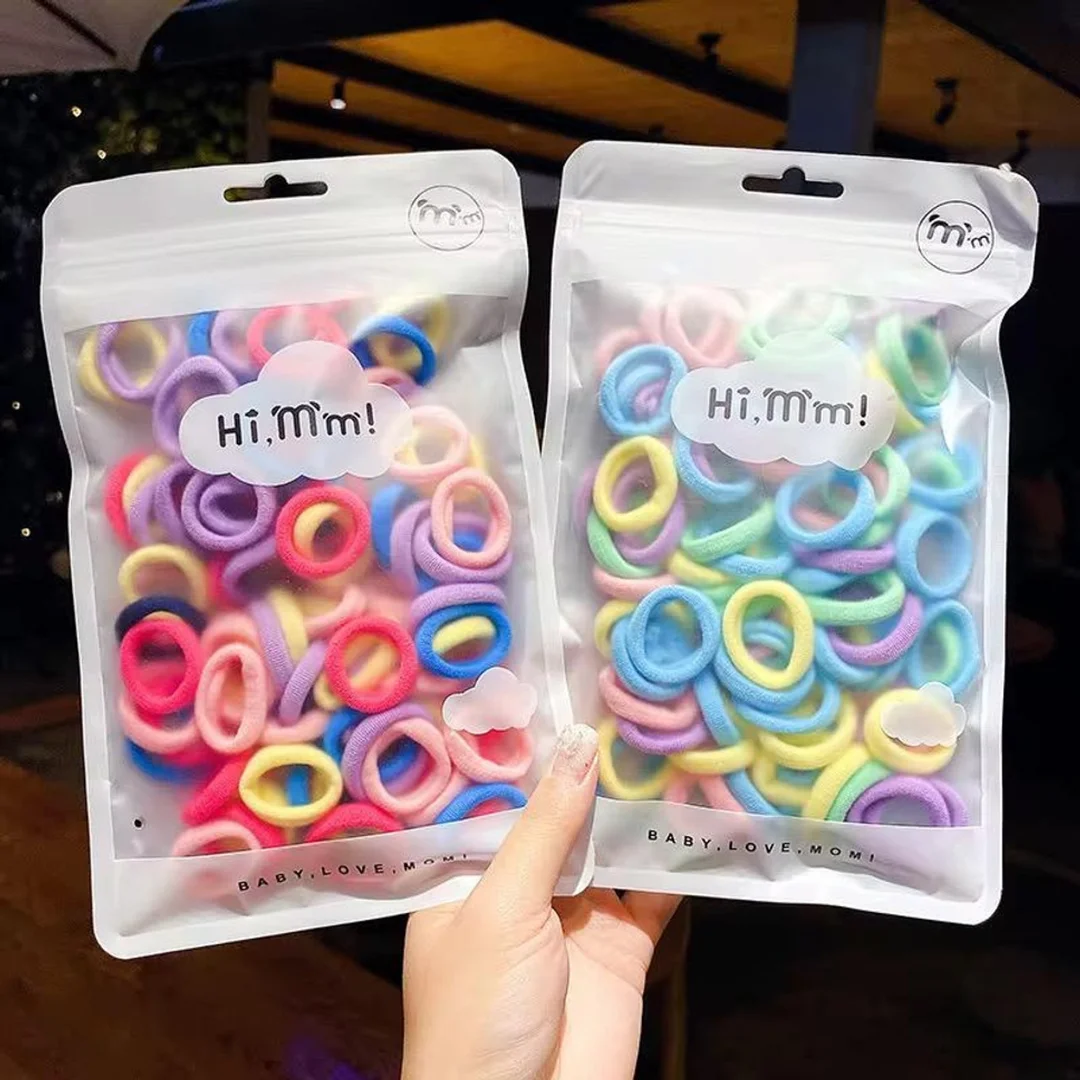 HARSHASS 100 Multicolor Hair Rubber Bands for Girls | Soft Elastic Ponytail Holders Pack Multicolor Pack of 100 Free Size image 2
