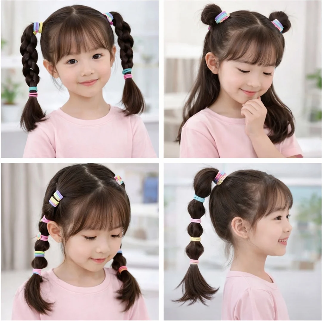 HARSHASS 100 Multicolor Hair Rubber Bands for Girls | Soft Elastic Ponytail Holders Pack Multicolor Pack of 100 Free Size image 3