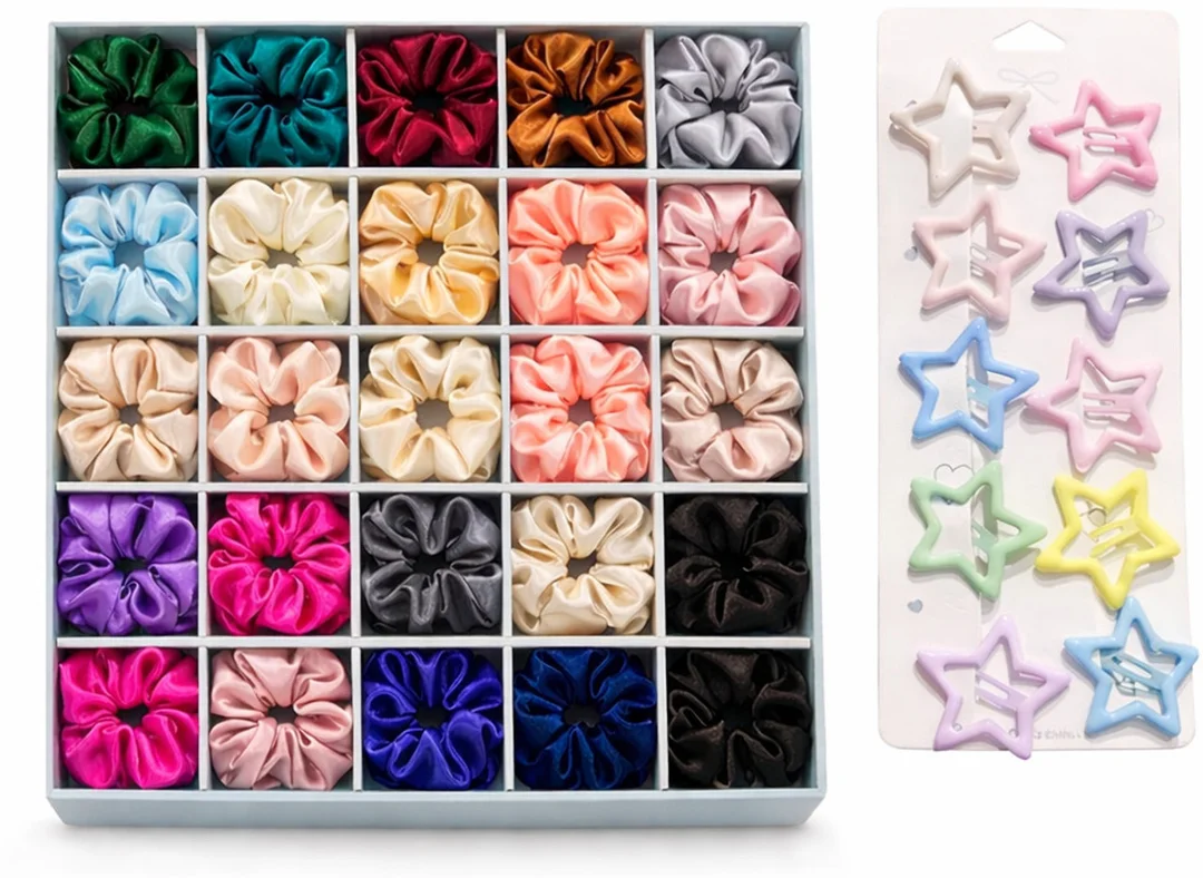 Multi-Color Satin Scrunchies & Star Hair Clips Hair Accessories Set Multi-Color Satin Scrunchies & Star Hair Clips 22 image 3
