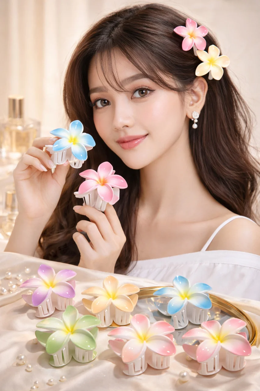 Flower Hair Claw Clips Set | Vibrant Gradient Finish Elegant Hair Accessories for Women Flower Hair Claw Clips Set Free Size image 2