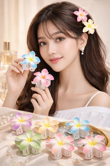 Flower Hair Claw Clips Set | Vibrant Gradient Finish Elegant Hair Accessories for Women Flower Hair Claw Clips Set Free Size thumbnail 1