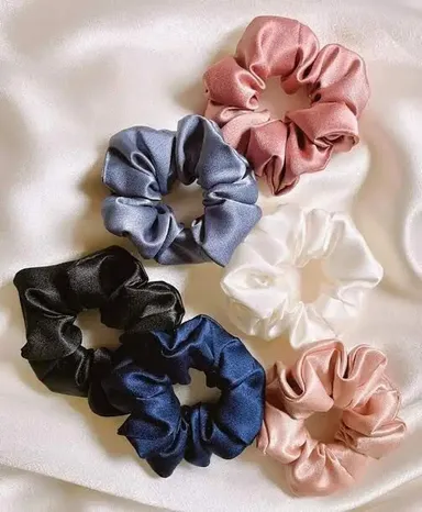 Soft Satin Fabric Hair Scrunchies for Women and Girls – Set of 6 Multicolor Gentle Elastic Hair Ties for Ponytails and Styling Soft Satin Scrunchies Free Size thumbnail 2