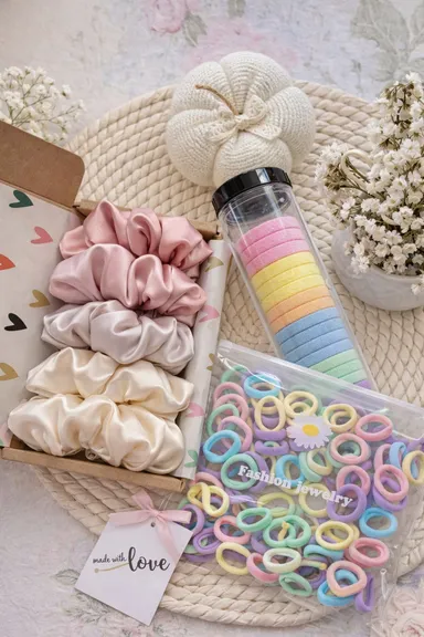 Hair Accessories Combo Set | Satin Scrunchies, Hair Bands & Hair Clips for Girls & Women115 Hair Accessories Combo Set125 125 thumbnail 1