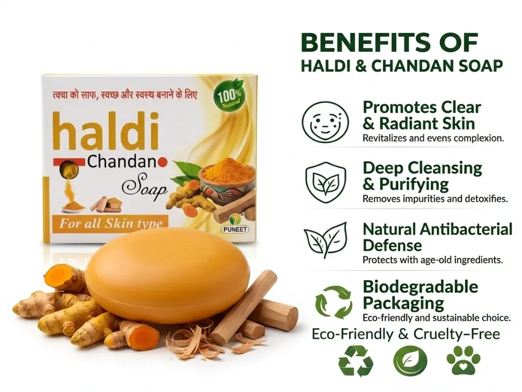 Haldi Chandan Soap Pack of 5 (100g Each) | Natural Herbal Bath Soap image 2