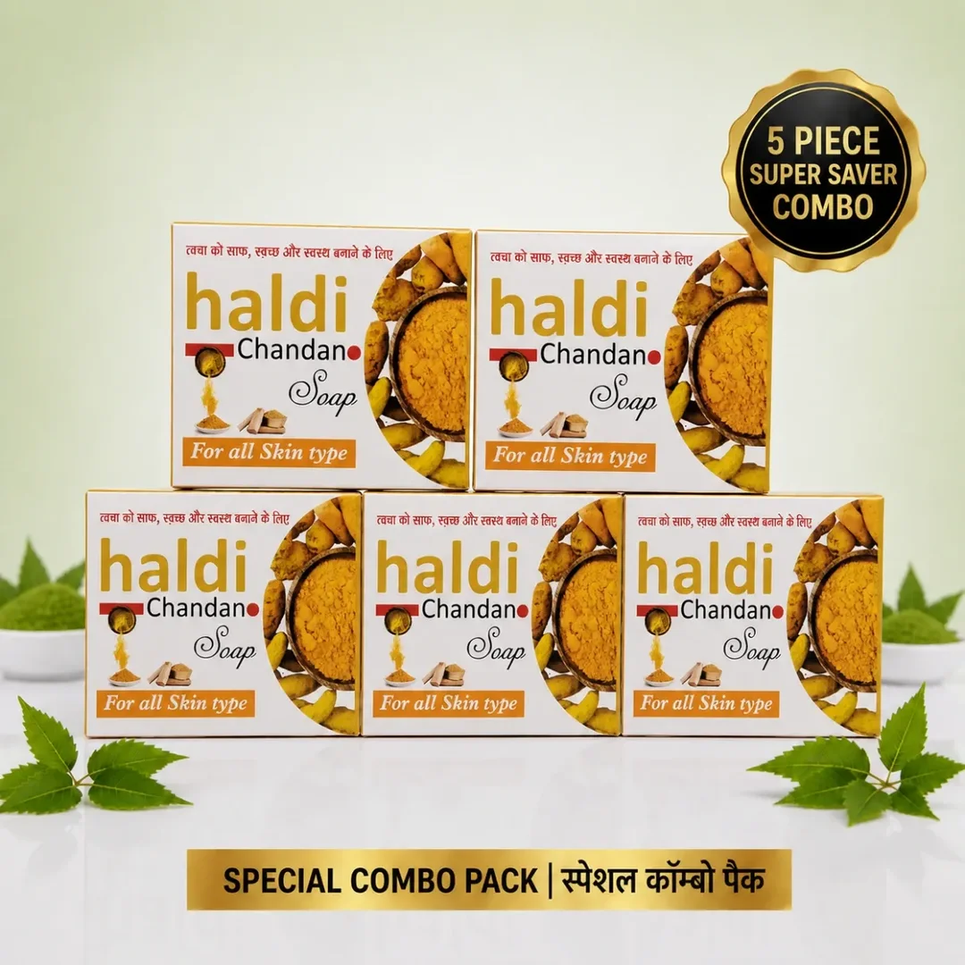 Haldi Chandan Soap Pack of 5 (100g Each) | Natural Herbal Bath Soap image 4