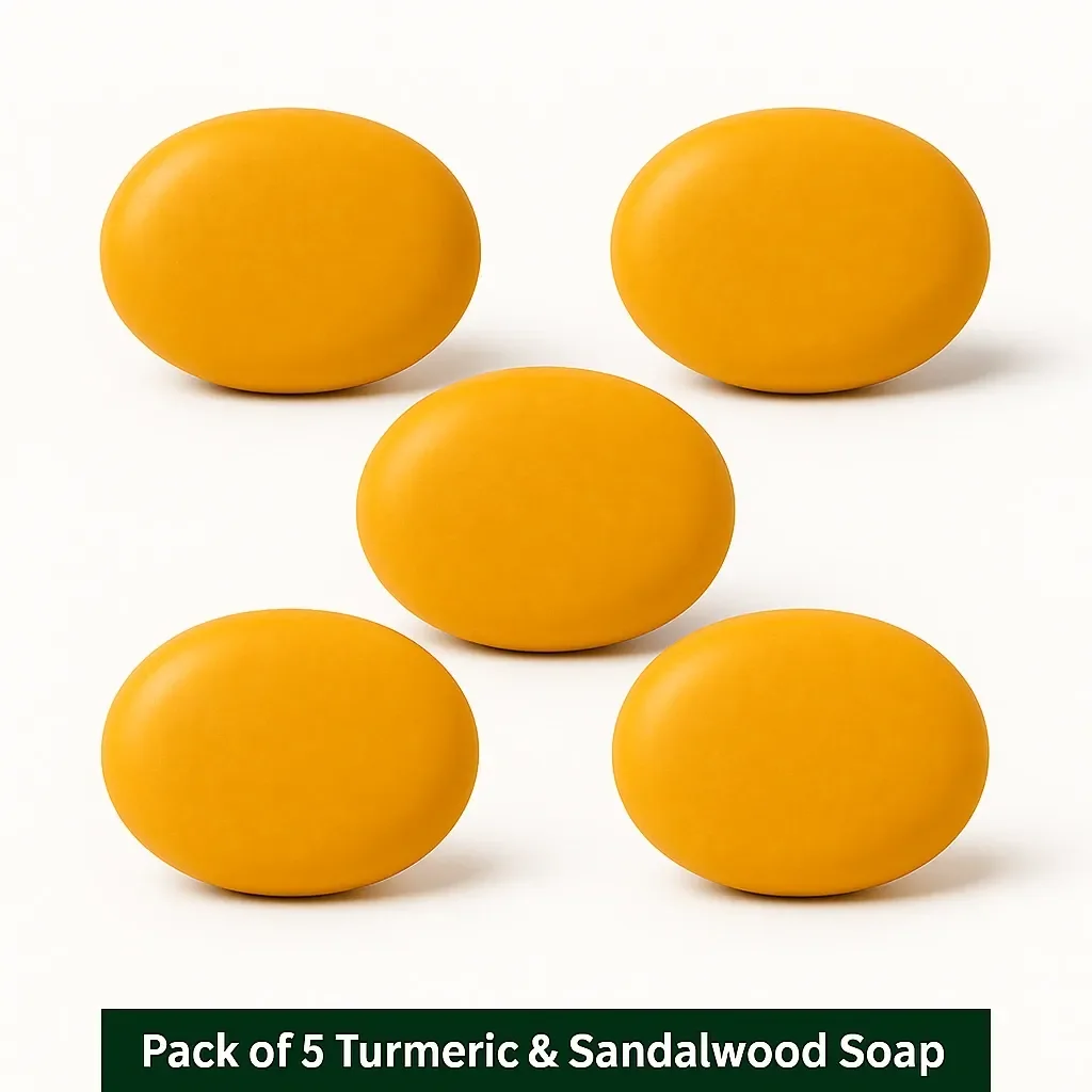 Haldi Chandan Soap Pack of 5 (100g Each) | Natural Herbal Bath Soap image 3