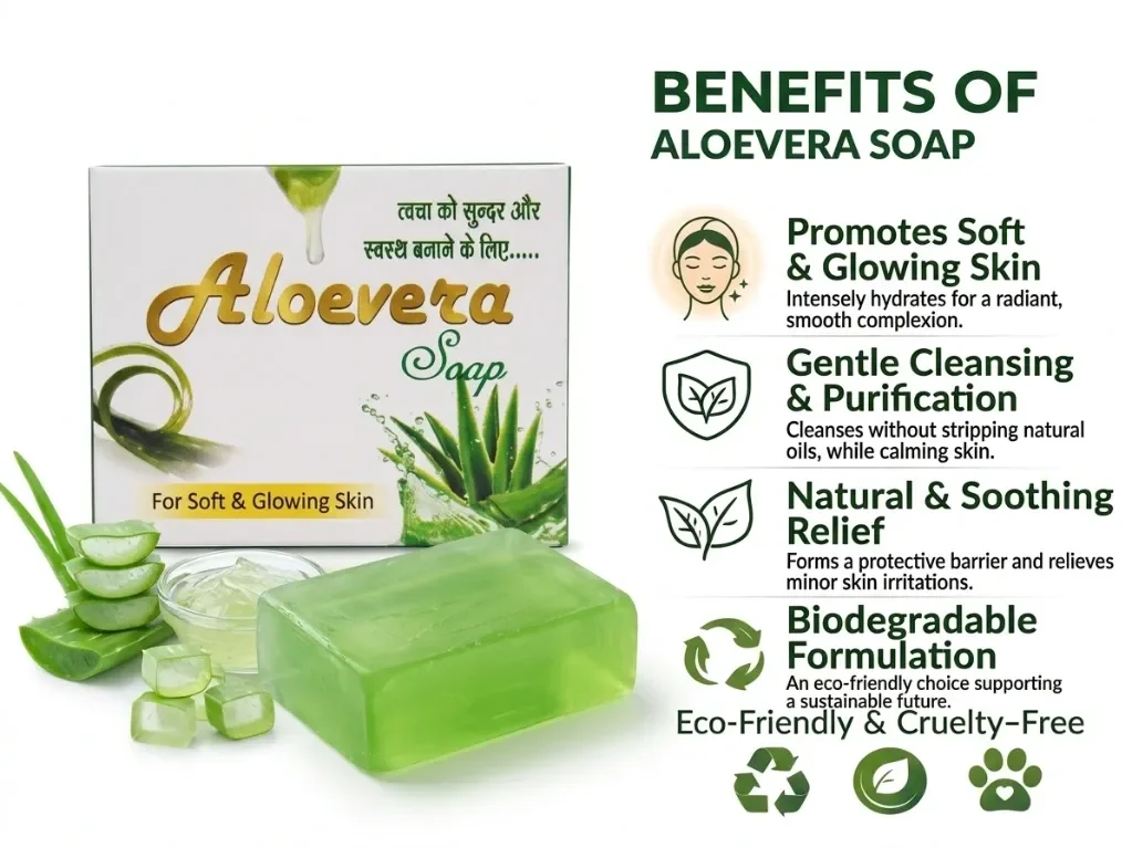 Gautmi Natural Aloe Vera Soap Pack of 5 100g Each|Handmade Herbal Bathing Soap with Pure Aloe Vera Extract for Soft, Moisturized and Healthy Skin image 2