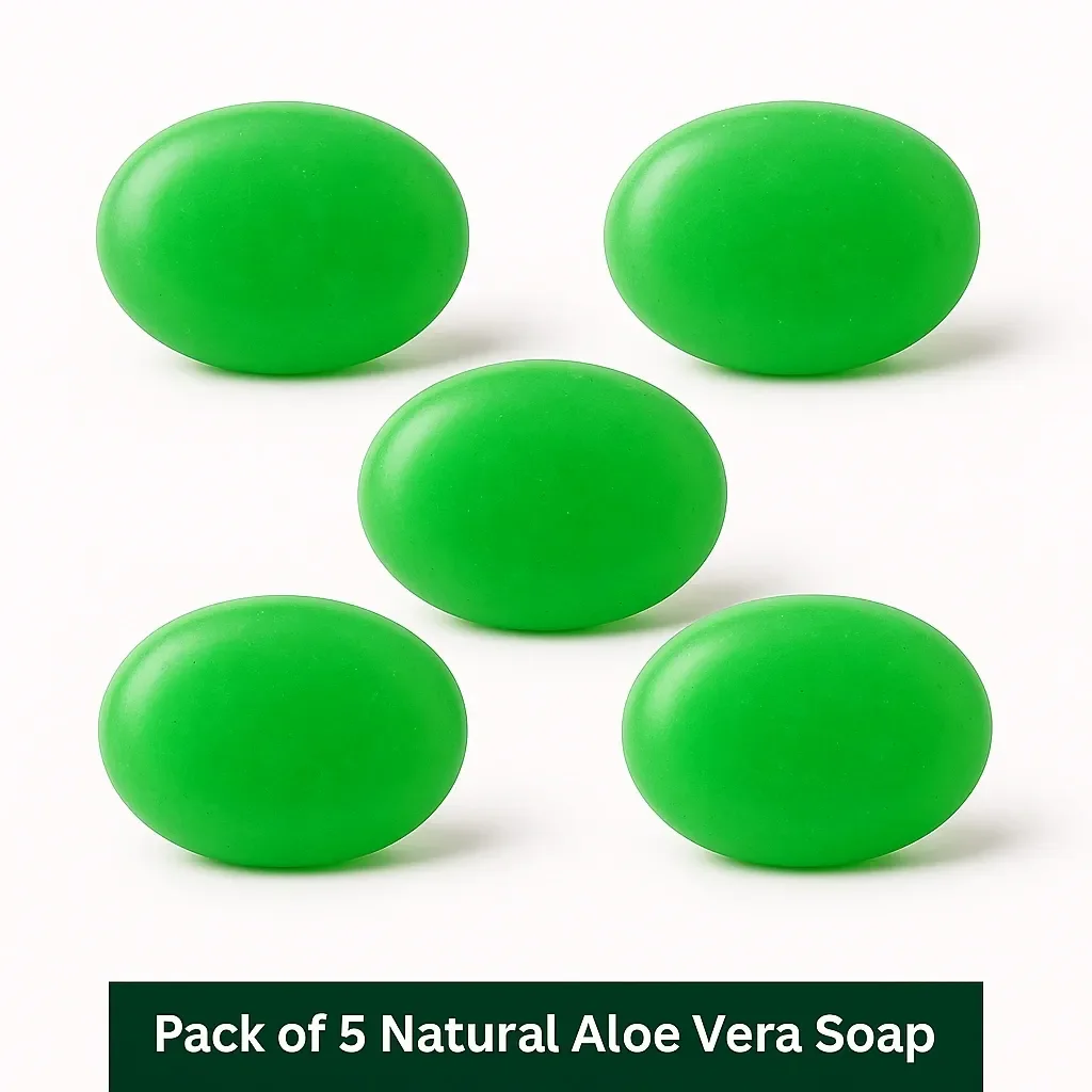 Gautmi Natural Aloe Vera Soap Pack of 5 100g Each|Handmade Herbal Bathing Soap with Pure Aloe Vera Extract for Soft, Moisturized and Healthy Skin image 3