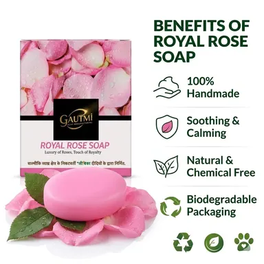 Royal Rose Soap Pack of 5 100 Gram Each | Premium Natural Rose Fragrance Bathing Soap Bars for Soft, Smooth and Fresh Skin | Handmade Daily Use Beauty Soap for Men and Women thumbnail 2