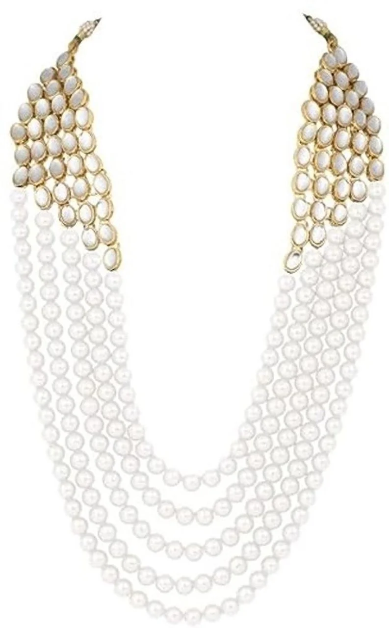 Elegant Alloy Gold-Plated White Jewellery Set for Women & Girls | Traditional Party Wear, Wedding & Festive Designer Necklace Set with Matching Earrings image 2