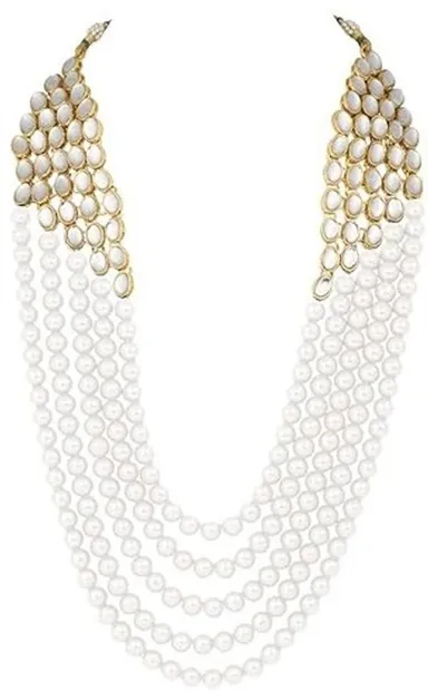Elegant Alloy Gold-Plated White Jewellery Set for Women & Girls | Traditional Party Wear, Wedding & Festive Designer Necklace Set with Matching Earrings thumbnail 1