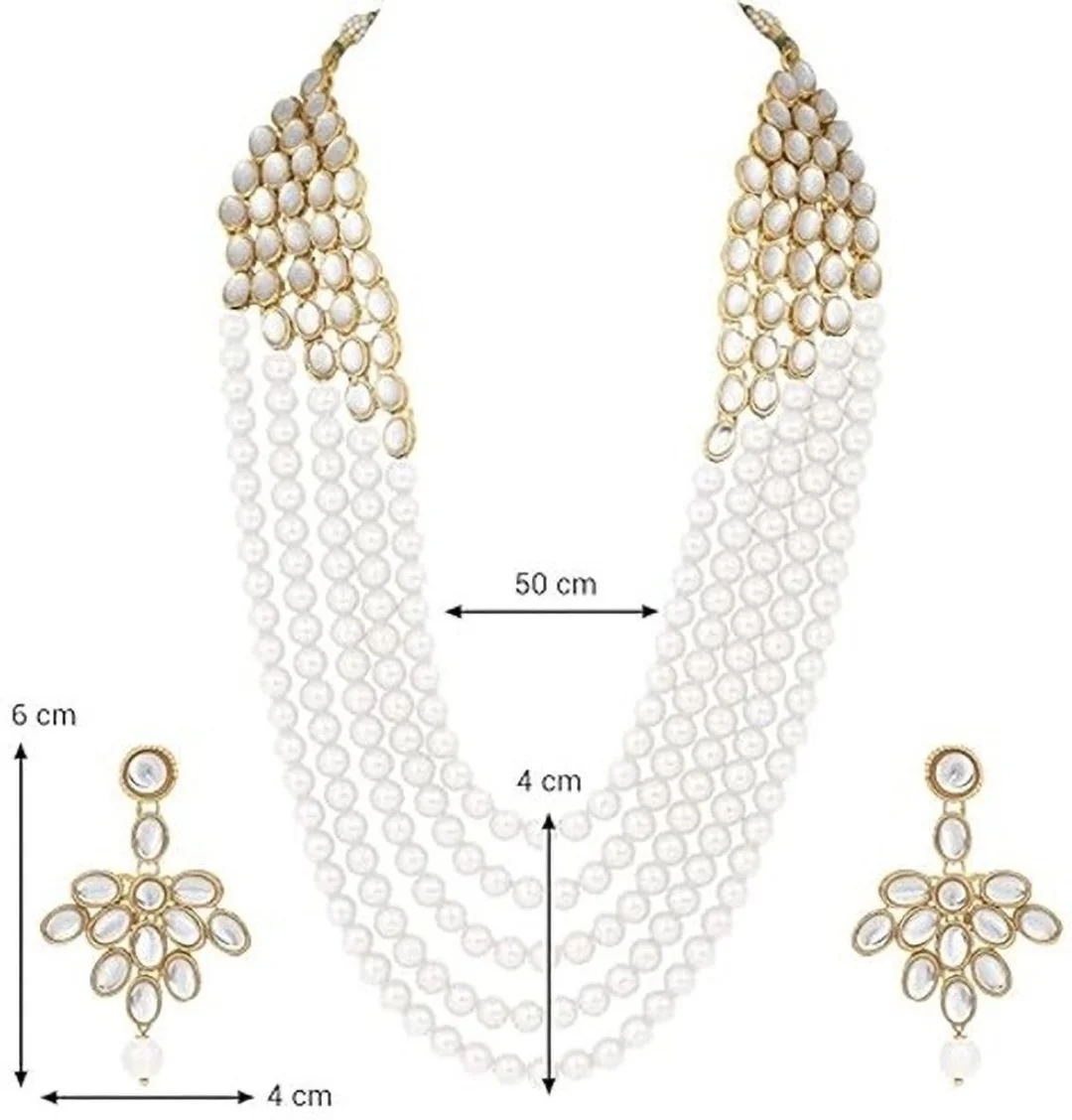 Elegant Alloy Gold-Plated White Jewellery Set for Women & Girls | Traditional Party Wear, Wedding & Festive Designer Necklace Set with Matching Earrings image 4