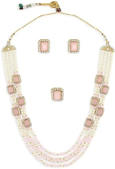 Pink & White Jewellery Set | Elegant Party Wear Jewellery Set for Women thumbnail 1