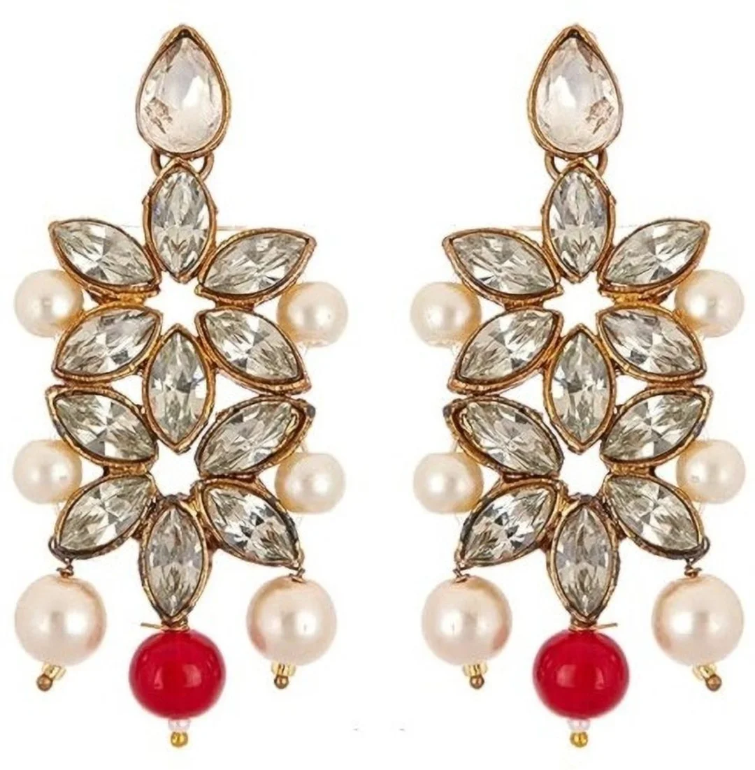 Gold-Plated Red & White Jewellery Set for Women. Elegant ethnic jewelry perfect for weddings, festive wear, and special occasions. image 3