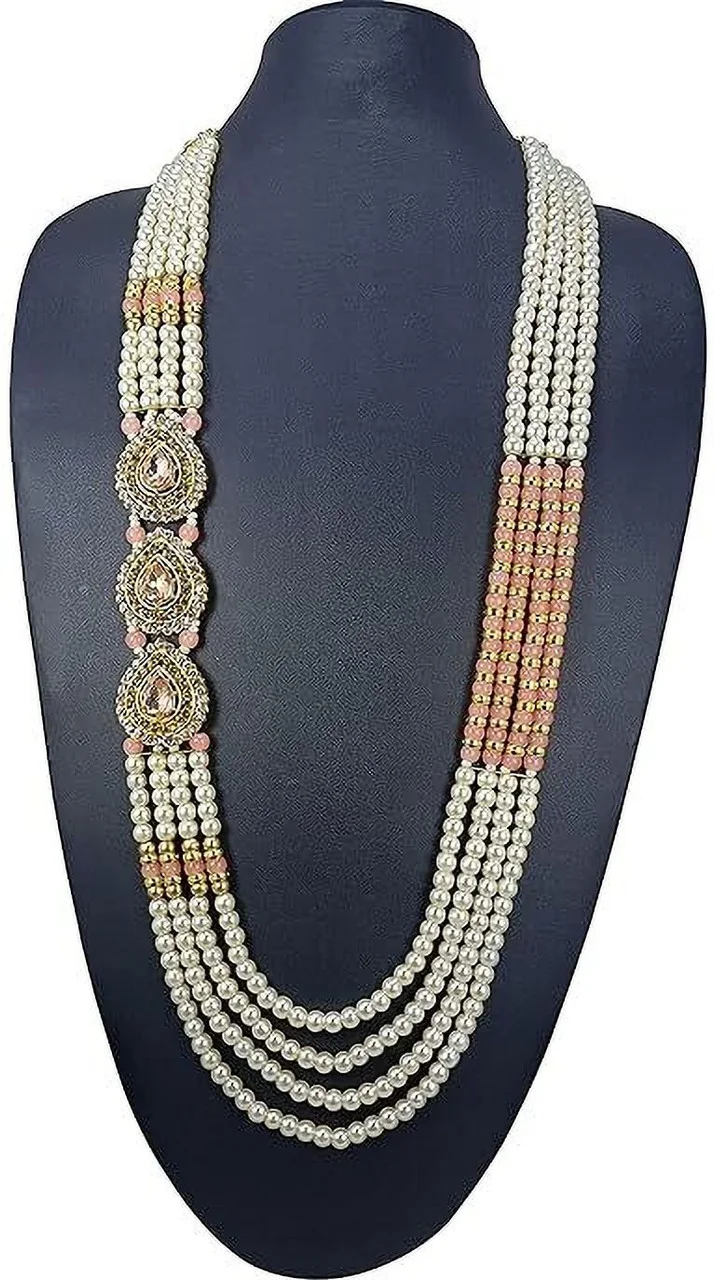 Gold Plated Pink & White Jewellery Set for Women | Alloy Designer Ethnic Wear Set image 3