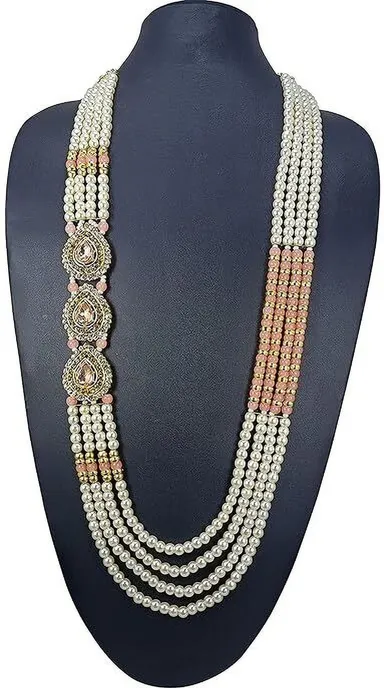 Gold Plated Pink & White Jewellery Set for Women | Alloy Designer Ethnic Wear Set thumbnail 2