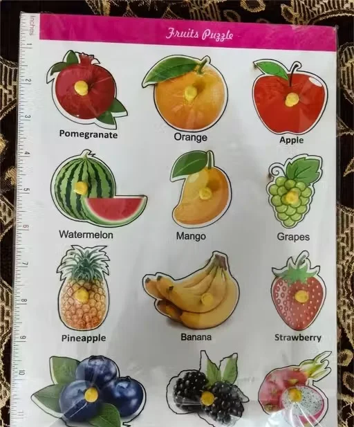 Wooden Fruits and Vegetables Puzzle Board with Knobs for Kids Learning, Shape Recognition & Early Education Toy image 2