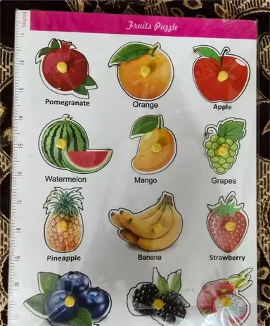 Wooden Fruits and Vegetables Puzzle Board with Knobs for Kids Learning, Shape Recognition & Early Education Toy thumbnail 1
