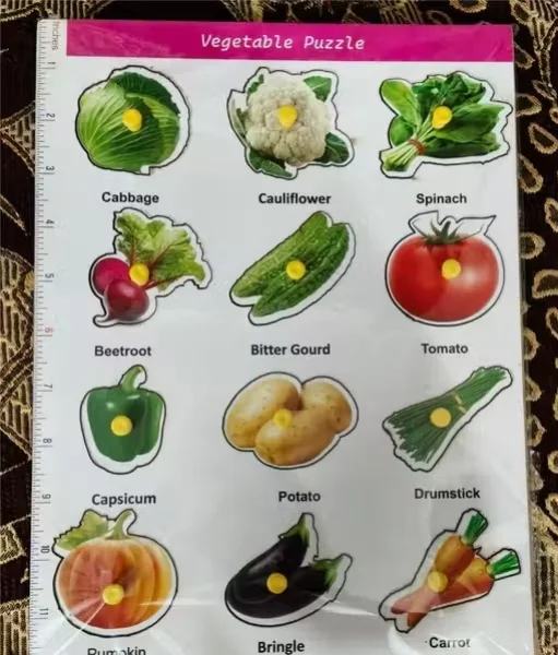 Wooden Fruits and Vegetables Puzzle Board with Knobs for Kids Learning, Shape Recognition & Early Education Toy image 3