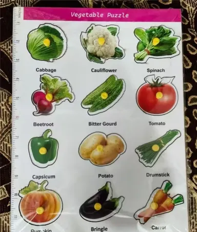 Wooden Fruits and Vegetables Puzzle Board with Knobs for Kids Learning, Shape Recognition & Early Education Toy thumbnail 2