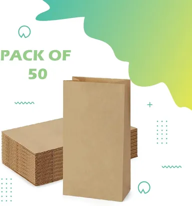 Brown Kraft Paper Bags 10x5x3 Inch Pack of 50 Grocery & Retail Bags thumbnail 2