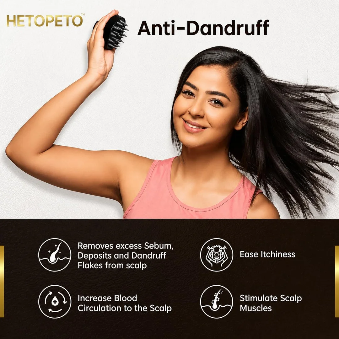 Scalp Massager Shampoo Brush Silicone Hair Scalp Scrubber for Hair Growth, Dandruff Removal & Deep Cleansing – Black image 3