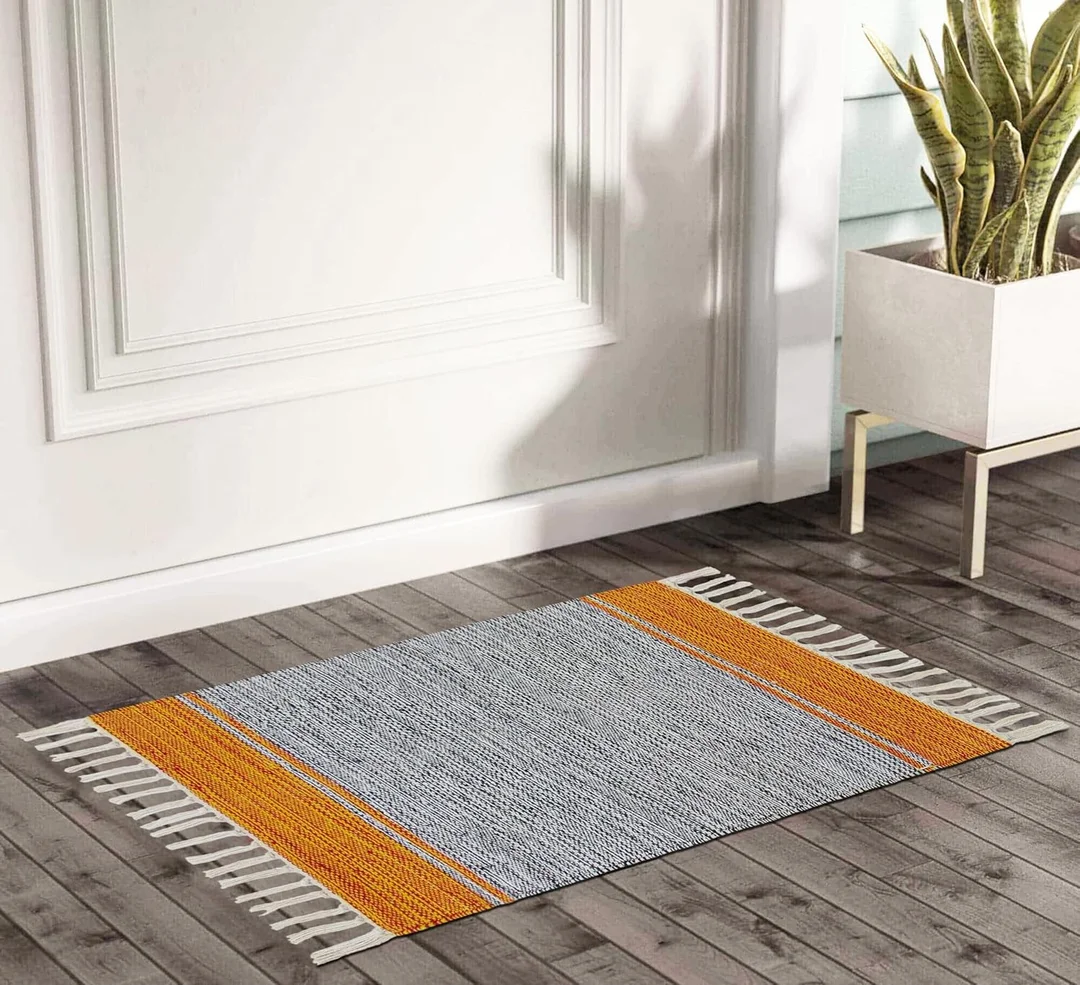 HOME Hand Woven Cotton Multicolor Small Rug 16x24 Inch | Machine Washable, Organic Cotton, Combo Pack of 4 image 2