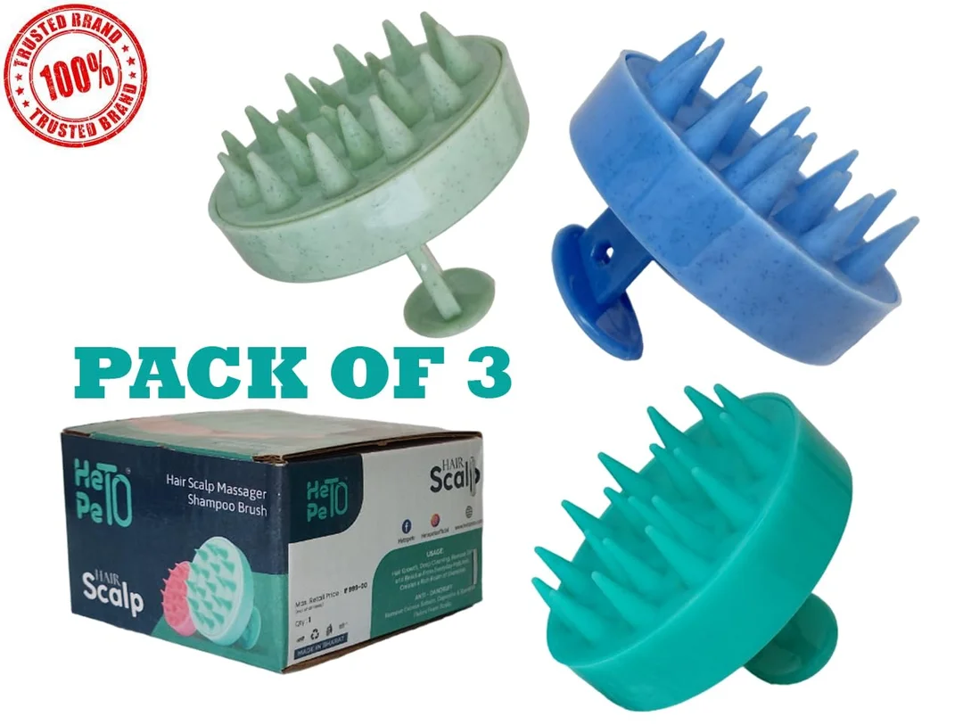 Scalp Massager Shampoo Brush Pack of 3 | Soft Silicone Bristles, Deep Scalp Cleaning, Anti-Dandruff & Oil Control, Relaxing Head Massage for Hair Wash (Cyan Blue Grey) image 4