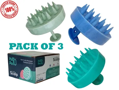 Scalp Massager Shampoo Brush Pack of 3 | Soft Silicone Bristles, Deep Scalp Cleaning, Anti-Dandruff & Oil Control, Relaxing Head Massage for Hair Wash (Cyan Blue Grey) thumbnail 3