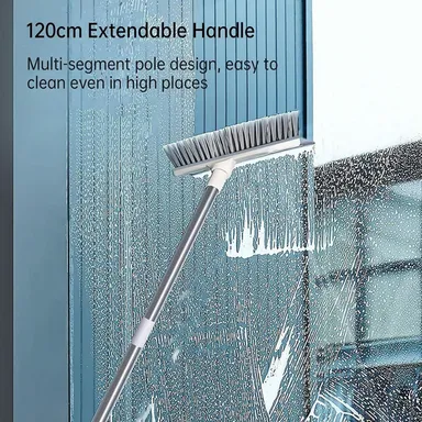 Bathroom Cleaning Brush with Wiper & Long Handle | Multifunctional Floor Scrubbing Brush for Tiles, Walls, Kitchen & Bathroom Cleaning (White) thumbnail 1