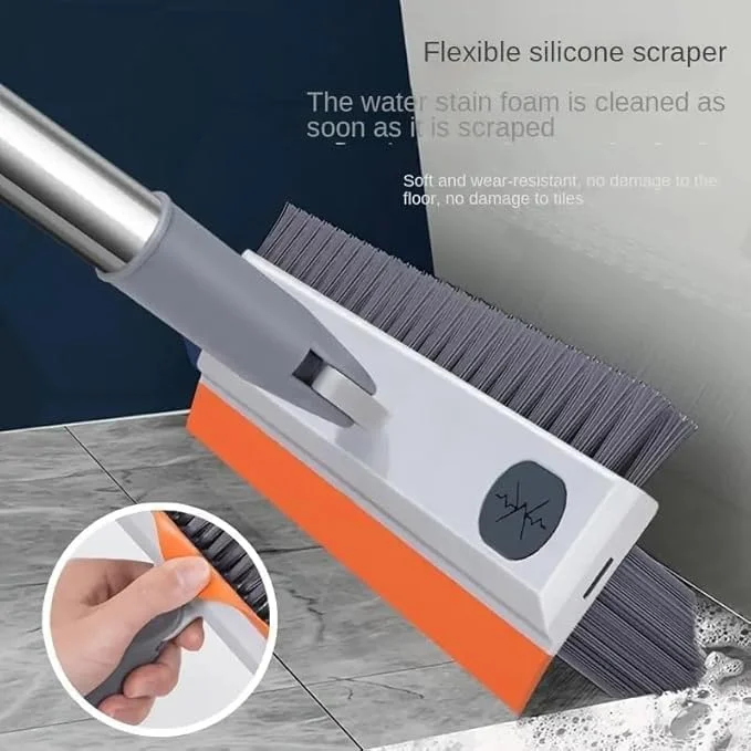 Bathroom Floor Scrub Brush with Wiper & Adjustable Long Handle, 180° Rotating Tile and Grout Cleaning Brush for Bathroom Walls, Kitchen Floor, Home Deep Cleaning Mop image 2