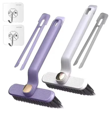 Bathroom Cleaning Brush Set of 2 | Hard Bristle Rotating Crevice Gap Brush | Tile, Floor & Corner Cleaner | Durable Plastic Scrub Brush (Multi Colour) thumbnail 1