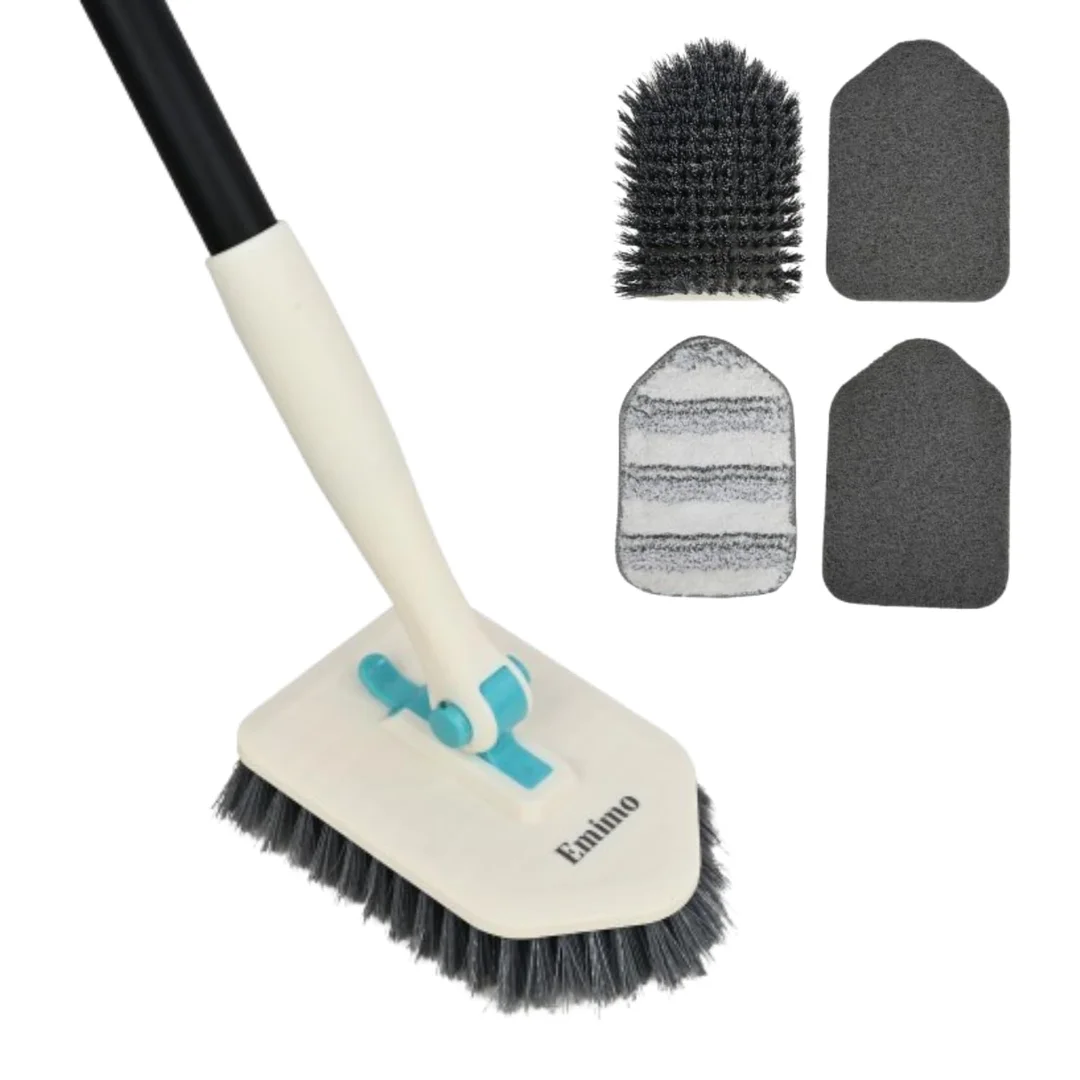 Cleaning Brush Combo (Microfiber + Scrubbing Pads) | Bathroom Tile Cleaner, Glass Window & Wall Mop, Floor & Corners Scrubber, Multi-Surface Home Cleaning Tool, Multicolor image 4