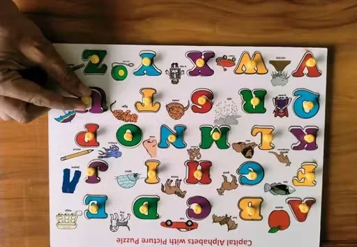 alphabet knob puzzle, preschool learning toy, toddler alphabet board, wooden ABC board, letter recognition toy image 2
