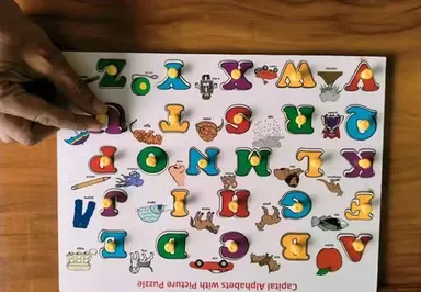 alphabet knob puzzle, preschool learning toy, toddler alphabet board, wooden ABC board, letter recognition toy thumbnail 1