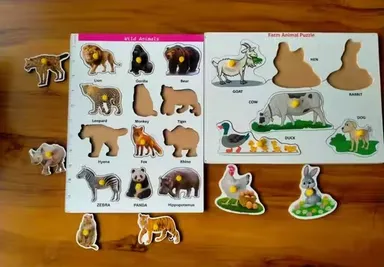 Birds and Farm Animals Wooden Puzzle is an educational learning toy designed to help toddlers identify and recognize birds and farm animals thumbnail 1