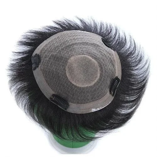 Ritzkart Men's Black Short Straight Hair Patch with Front Fringe Natural Look Clip-On Hair Topper for Baldness Coverage Daily Wear Party Styling and Fashion Grooming image 3