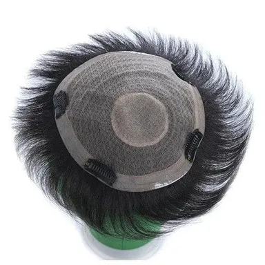 Ritzkart Men's Black Short Straight Hair Patch with Front Fringe Natural Look Clip-On Hair Topper for Baldness Coverage Daily Wear Party Styling and Fashion Grooming thumbnail 2