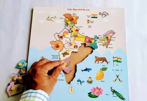 INDIA MAP WOODEN PUZZLE FOR KIDS LEARNING TOY image 2