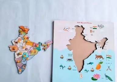 INDIA MAP WOODEN PUZZLE FOR KIDS LEARNING TOY thumbnail 2