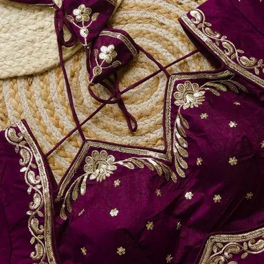 Deep Purple Silk Blend Embroidered Readymade Blouse with Heavy Zari and Sequins Work and Stylish Dori Back Design Deep Purple Silk XXL thumbnail 2
