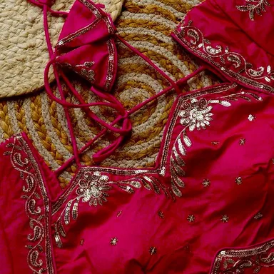 Pink Sleeveless Silk Blouse with Intricate Zardosi and Sequins Embroidery Featuring Dori Back Closure Pink Sleeveless Silk S thumbnail 2