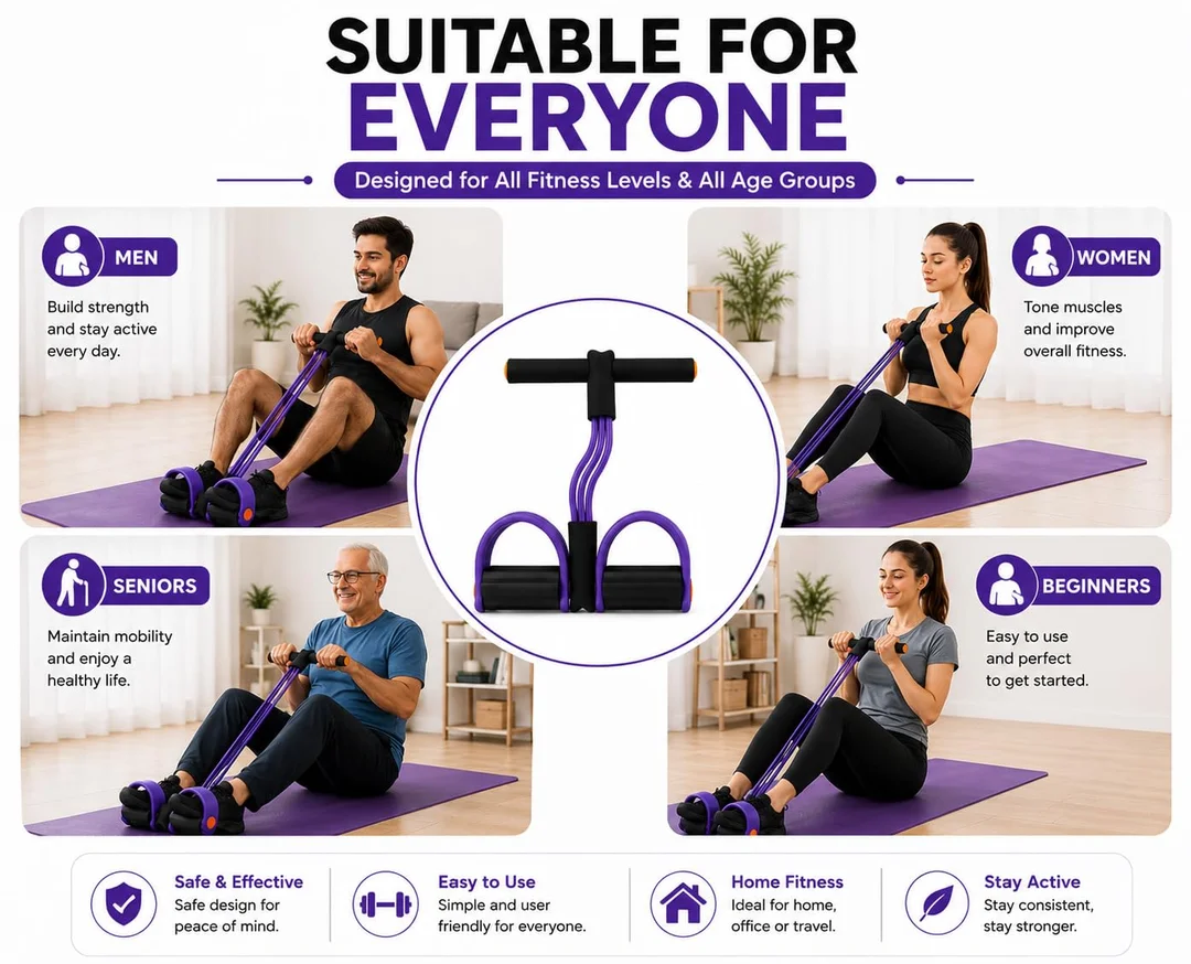 4 Tube Yoga Pedal Puller Resistance Band with Foot Pedals | Natural Latex Full Body Tummy Trimmer Exercise Band for Abs, Arms, Legs & Stretching, Home Gym Fitness Equipment for Men & Women (Multicolor) image 3